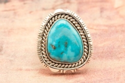 Artie Yellowhorse Genuine Morenci Turquoise Sterling Silver Ring
